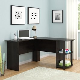 Altra Dakota L-Shaped Desk with Bookshelves, Dark Russet Cherry